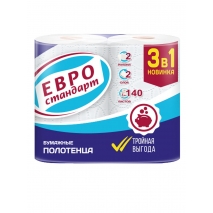 Бумажные полотенца "ЕВРО Стандарт 3 в 1" двухслойные, 2 рулона