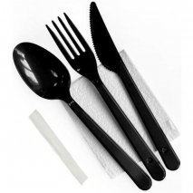Комплект одноразовой посуды черный(вилка, ложка ст., нож, салфетка) 300шт/уп